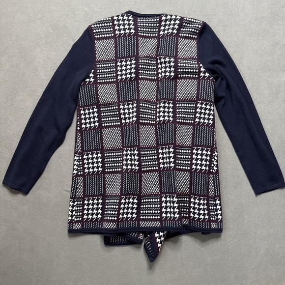 Talbots Cardigan Womens Large Houndstooth Checked Merino Wool Open Draped Front - Picture 2 of 14